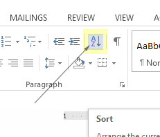 sort button in Microsoft word